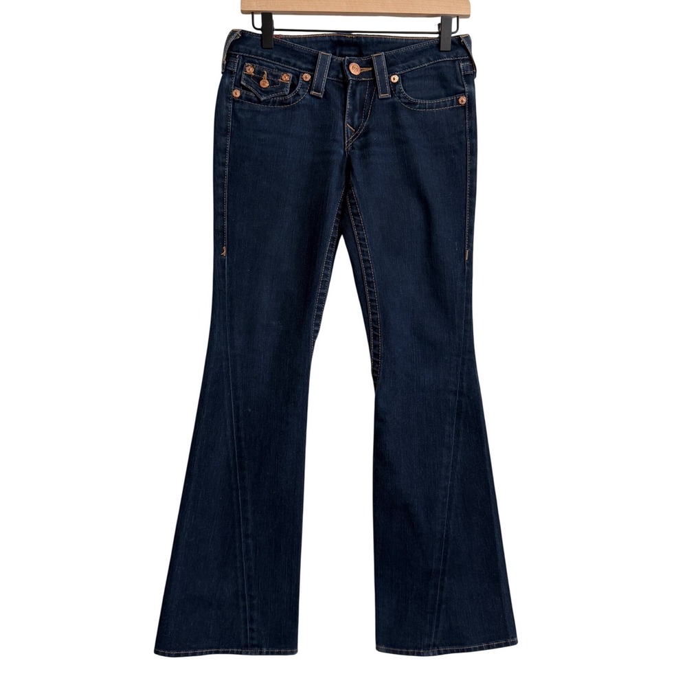 True Religion Joey Dark Wash Flare Jeans Made in USA Low Rise Size 26 - Picture 2 of 11